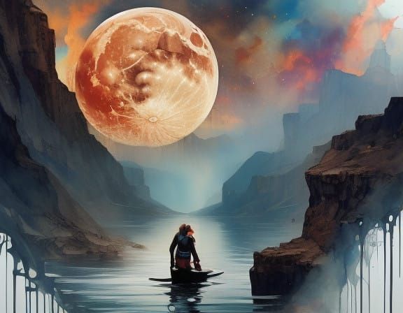 Surreal Fantasy Moon Ascends Amidst Celestial Splendor