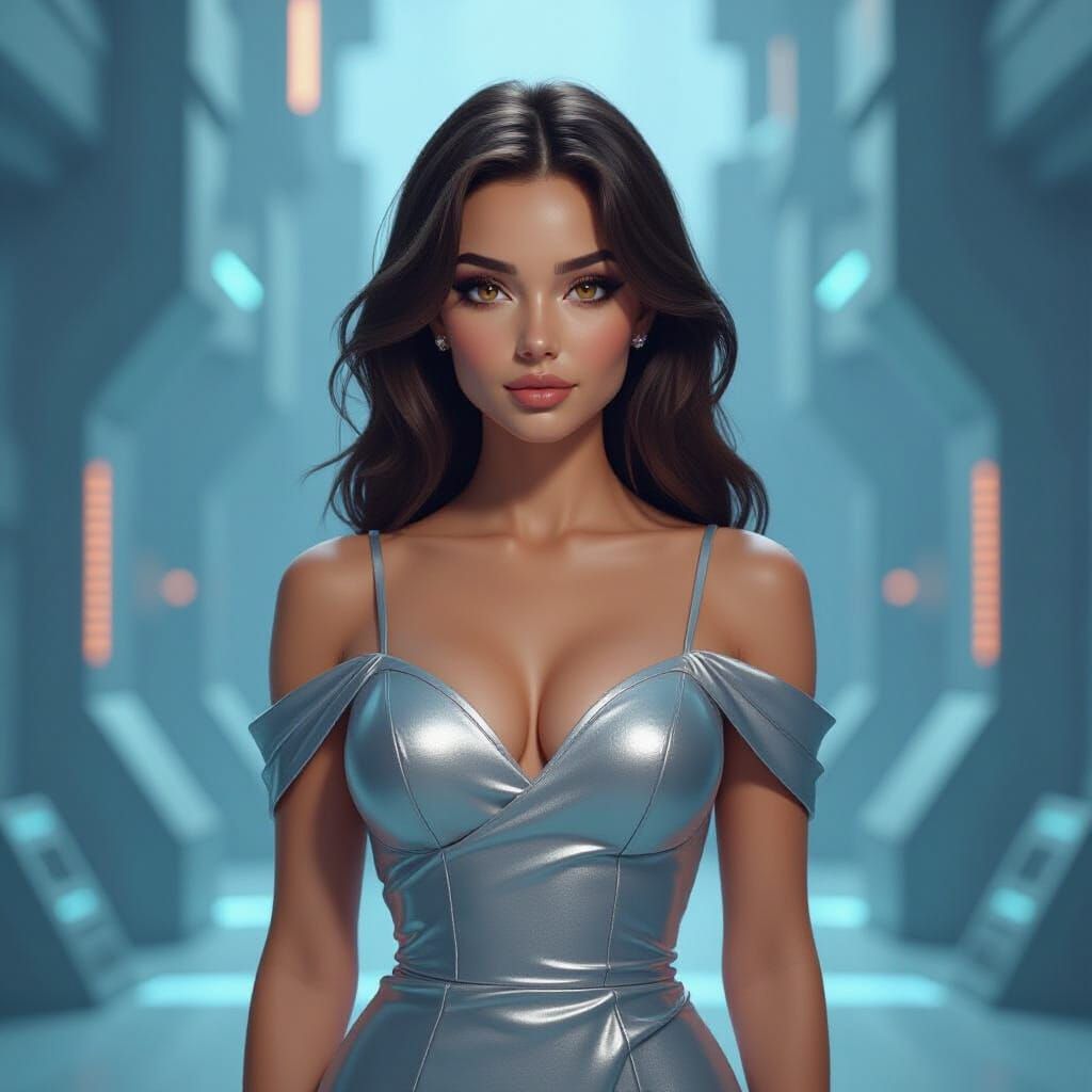 Glitched Portrait of Woman in Silver Dress