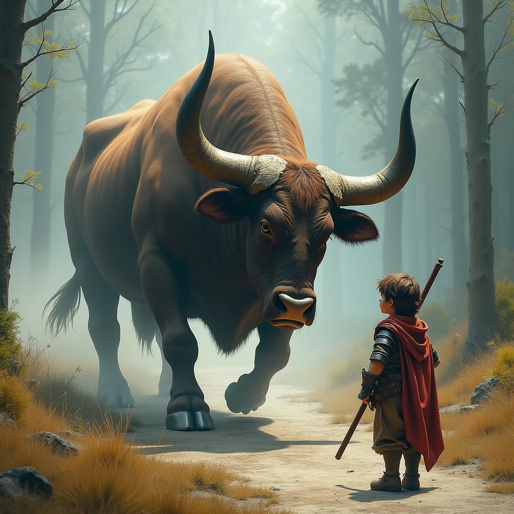 Foreboding Bull Blocks Trail, Fantasy Concept Art