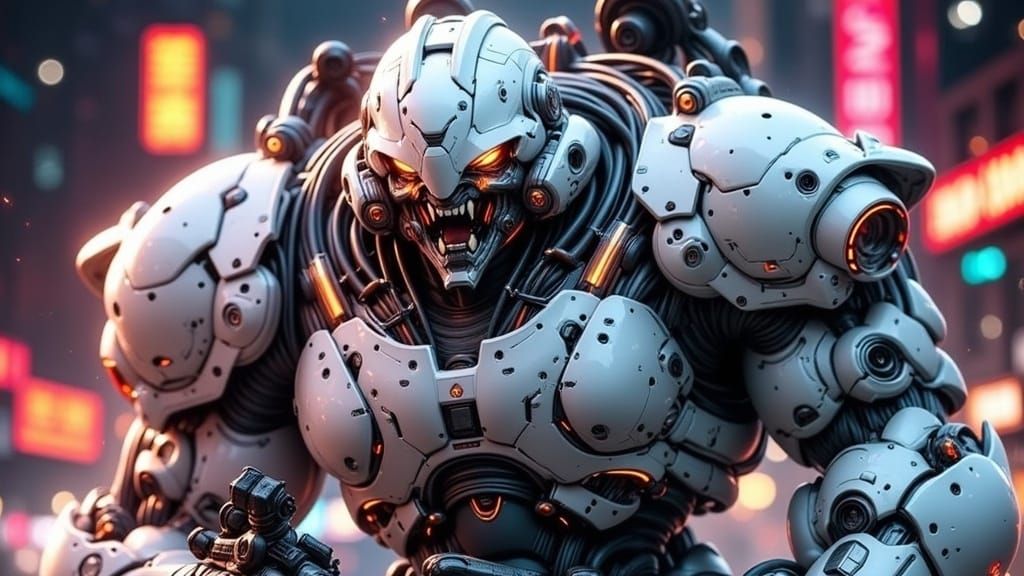 Cyborg Polar Bear Warrior, Sci-Fi Fine Art Portrait