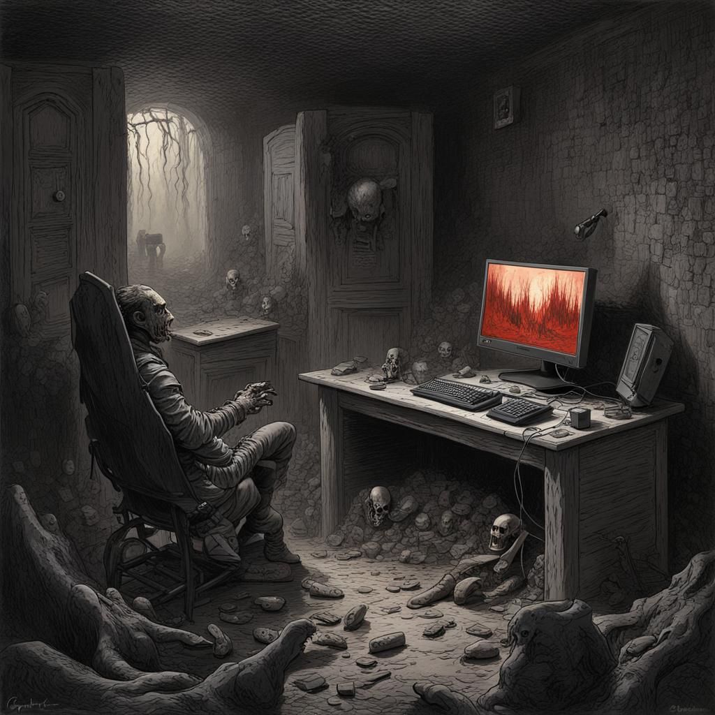 Hellish Gaming PC Setup in Dark Fantasy Style