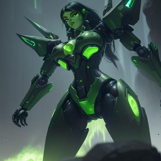 Shego in a Giant Mecha Suit with Green Flames