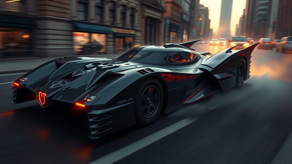 Dark Knight-Era Batmobile in Futuristic Noir Style