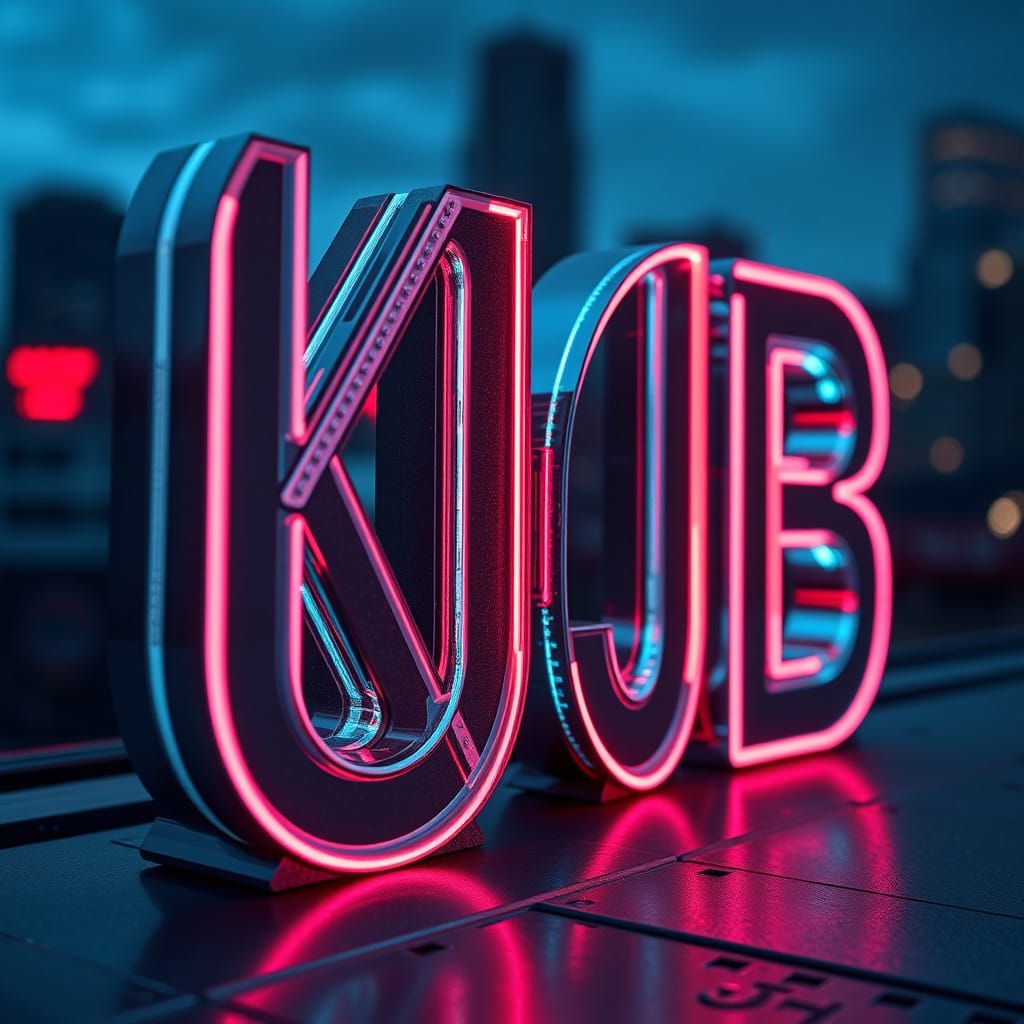 Sleek Modern Neon Letters KJB in Futuristic HDR