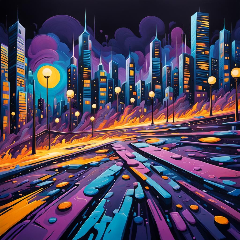 An abstract street art composition using spray paint techniq...