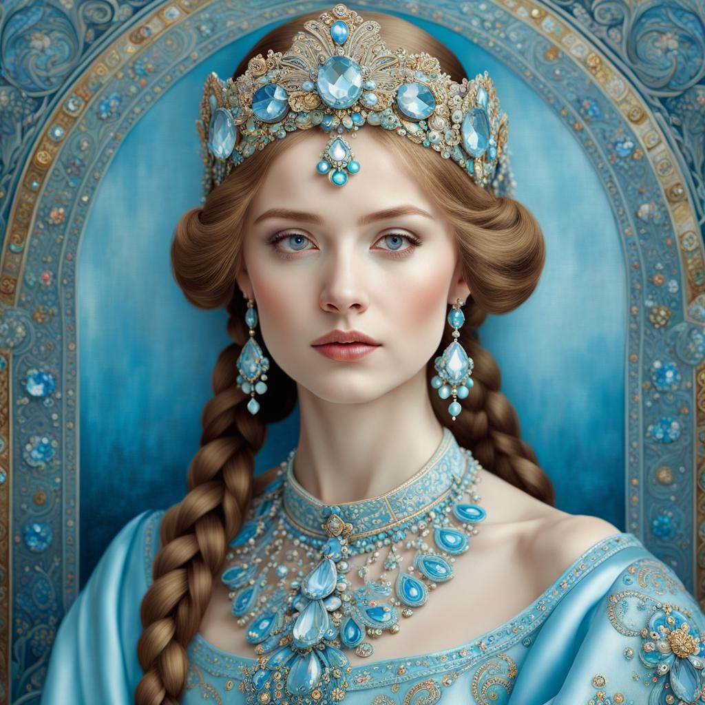 Russian Princess Portrait in Klimt-Mucha Style