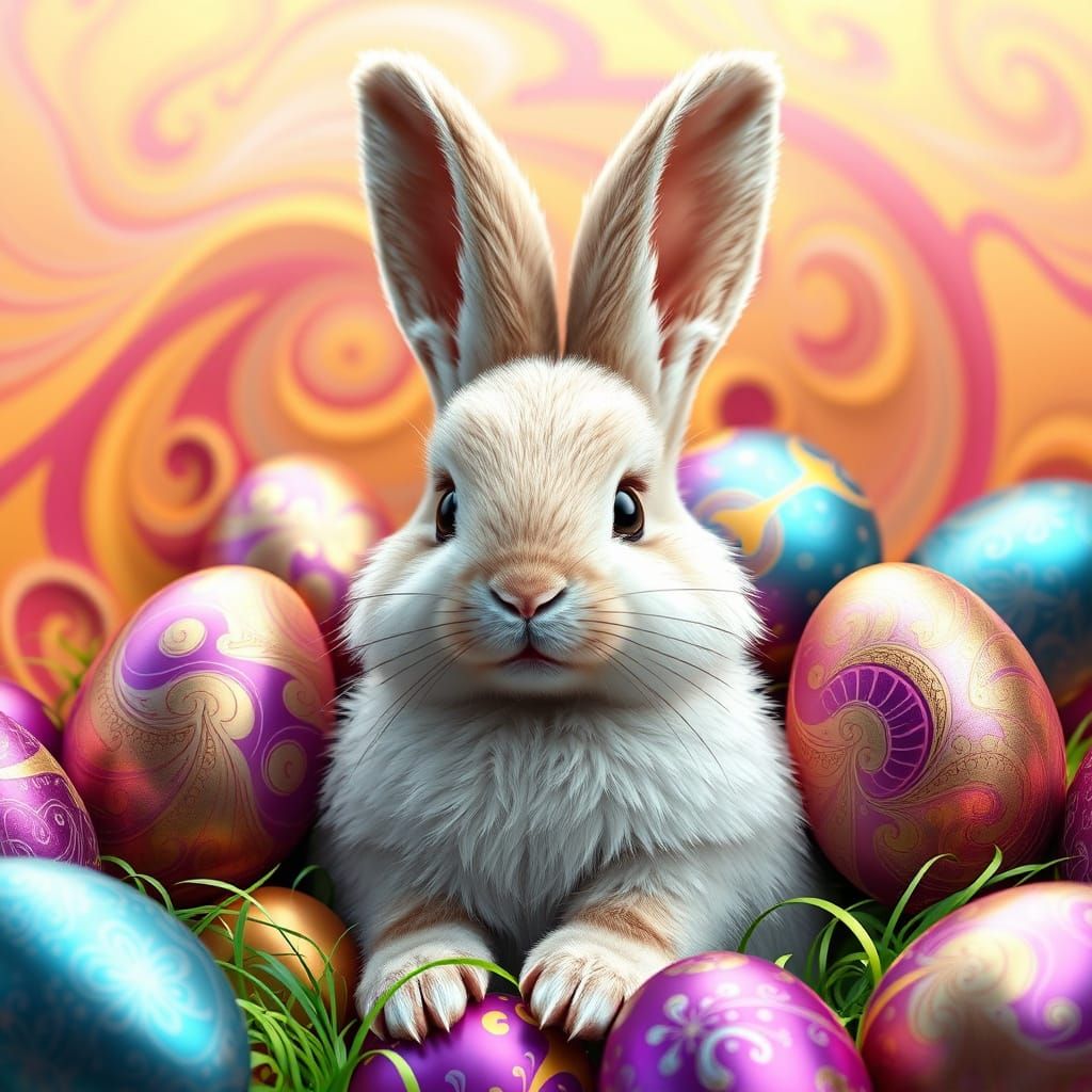 Stunning Photorealistic Easter Bunny Amidst Swirling Foil Eg...