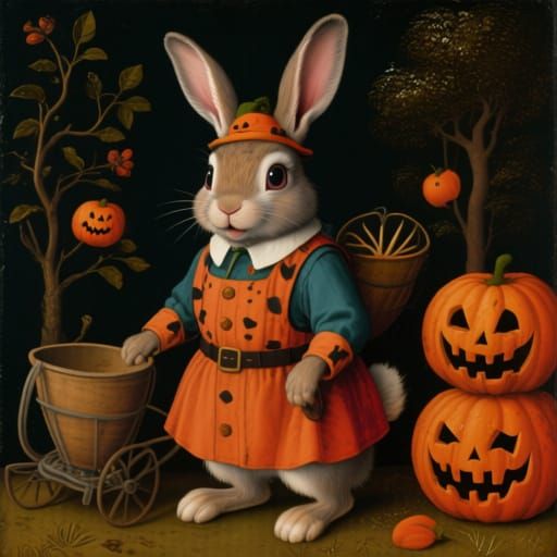 Halloween Rabbit Dressed in Bosch and Pixar Style
