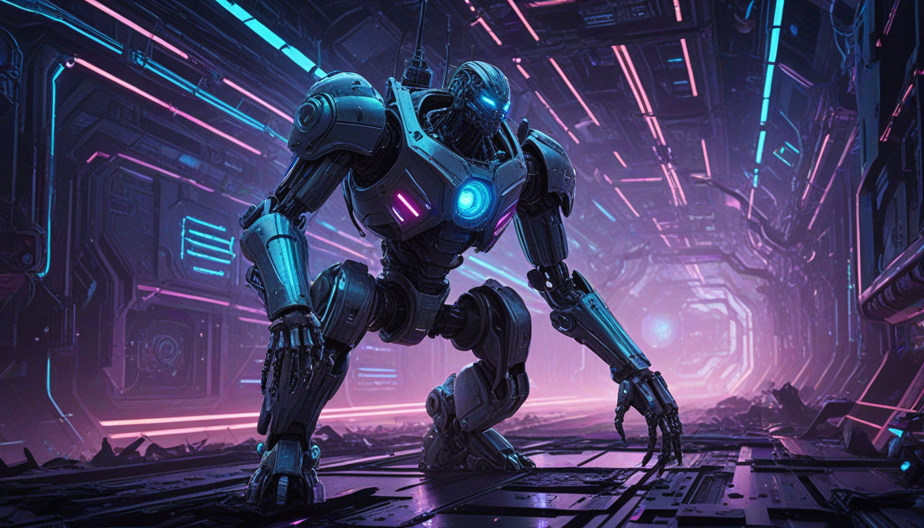 Retro Futuristic Insectoid Robots in Neon-Lit Space Opera