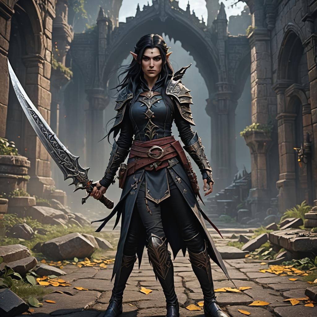 Half-Elf Warlock with Scimitar: Fantasy Art