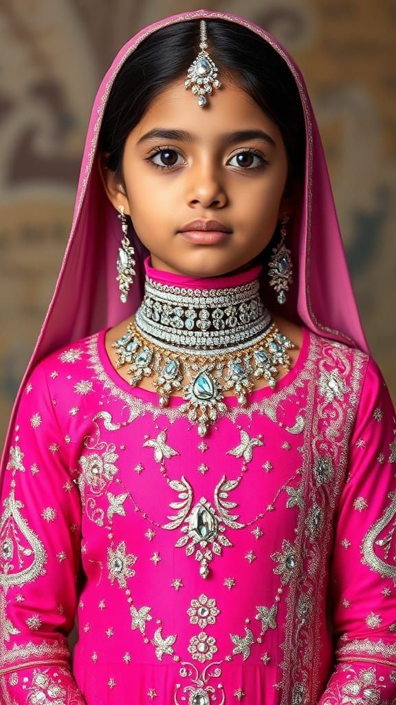 Young Girl in Regal Indian-Style Eid Dress with Crystal and ...