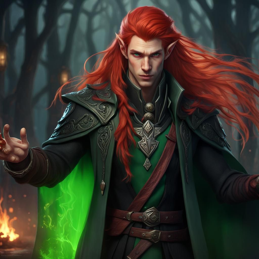 Elf Warlock Teenager with Red Hair: Fantasy Art