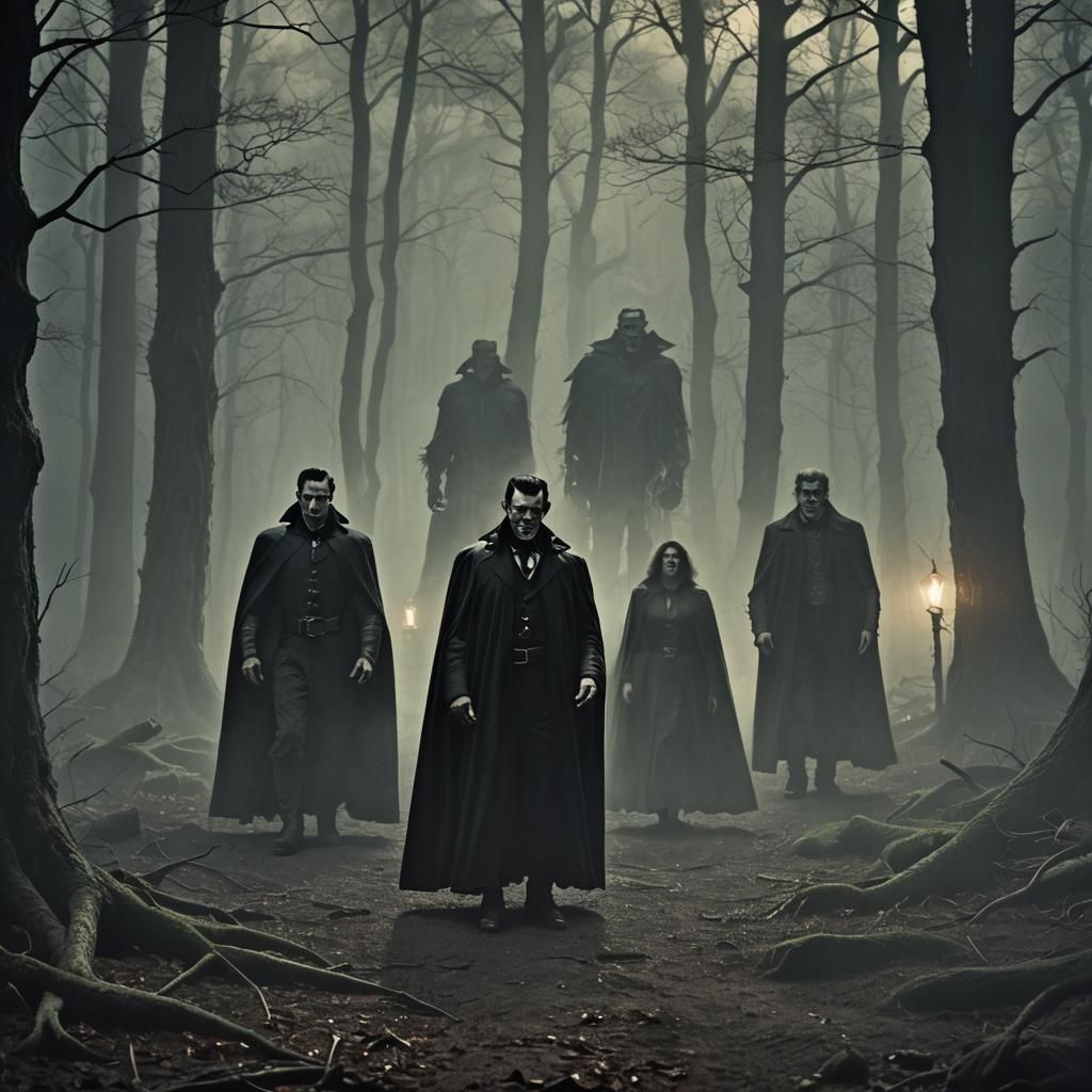 Monsters Unite in a Gothic Horror Scene