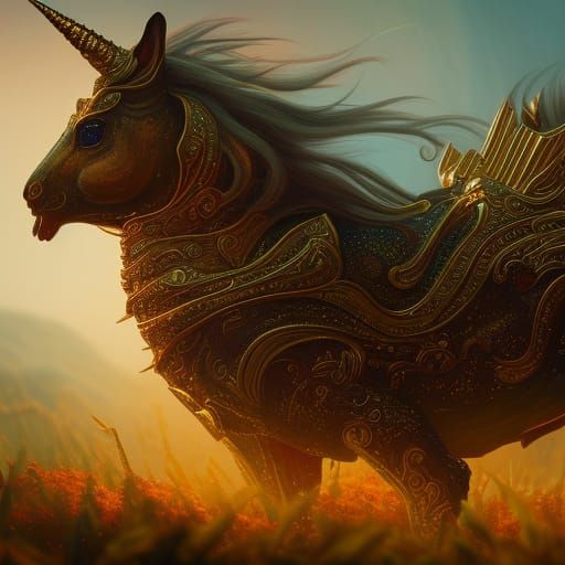 Golden Unicorn Bunny Fantasy Concept Art