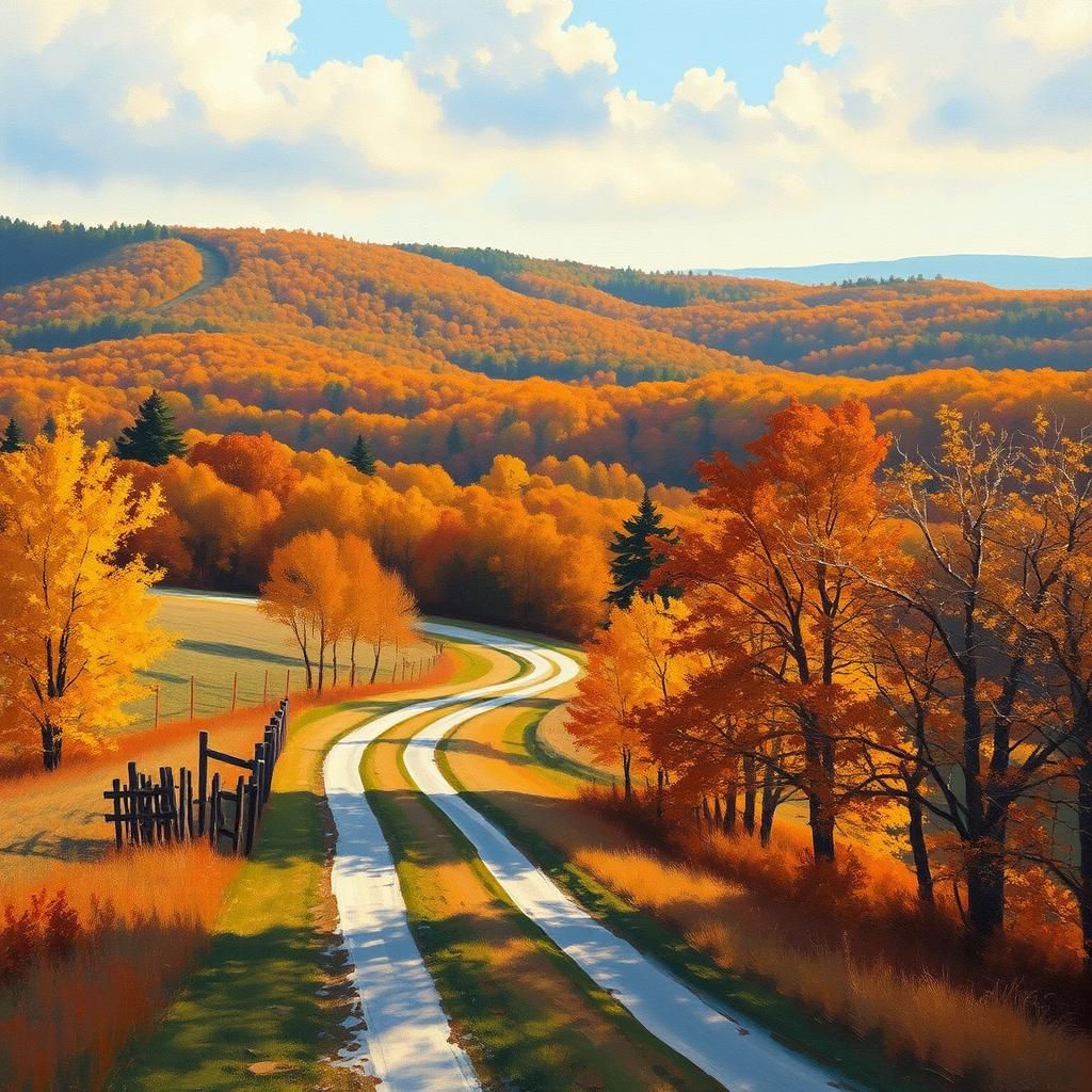 Autumnal Vermont Hillside in Impressionistic Oil Painting St...