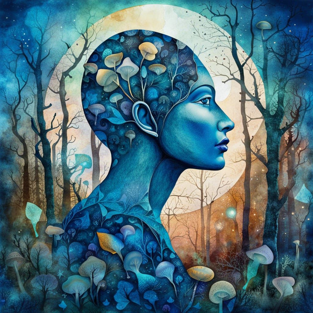 Mystical Forest Figure in Surreal Mixed Media
