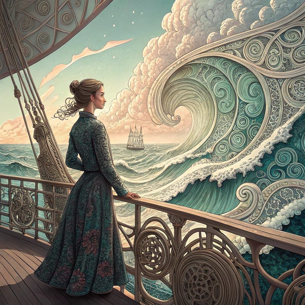 Woman Watching Ocean: Abstract Vector Fractal Art