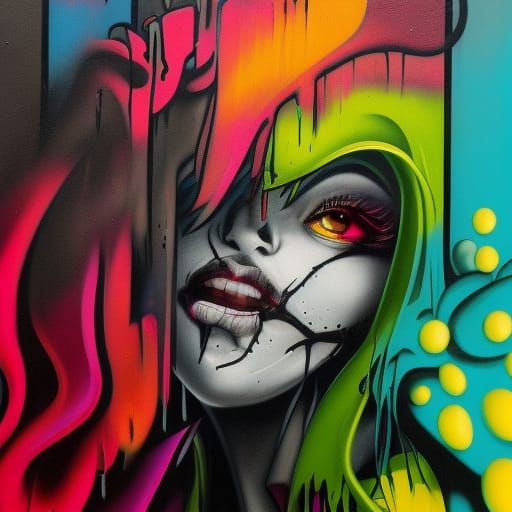 Scary Graffiti Art with Spray Paint and Acrylic