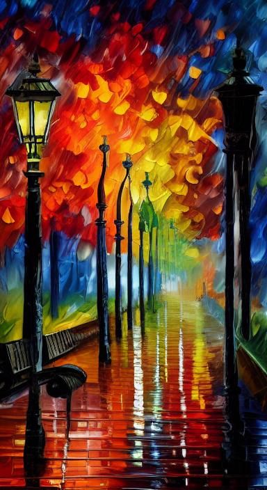 Rainy Park Alley in Paper Collage Style