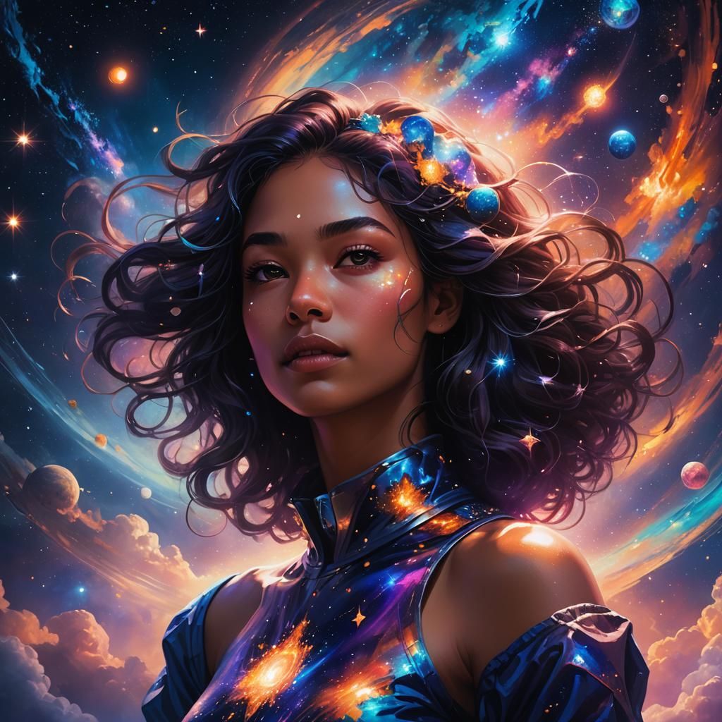 Celestial Girl Portrait in Space Fantasy Style