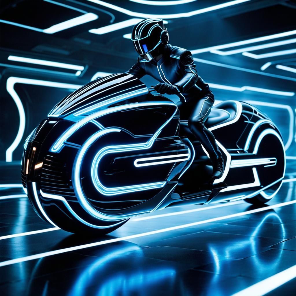Tron Legacy Lightcycle in Neon Action Scene