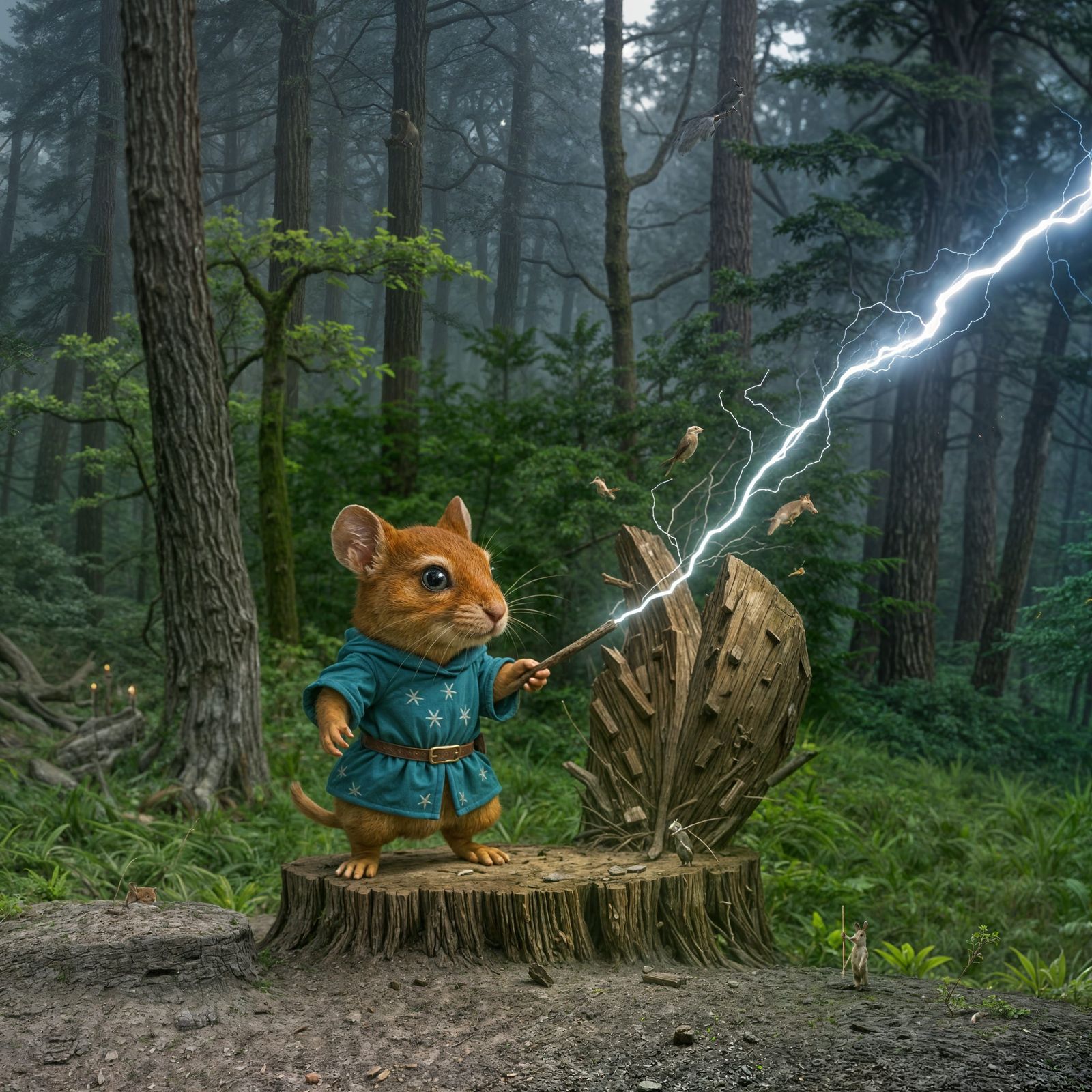 Gerbil Wizard Splits Boulder with Lightning Bolt