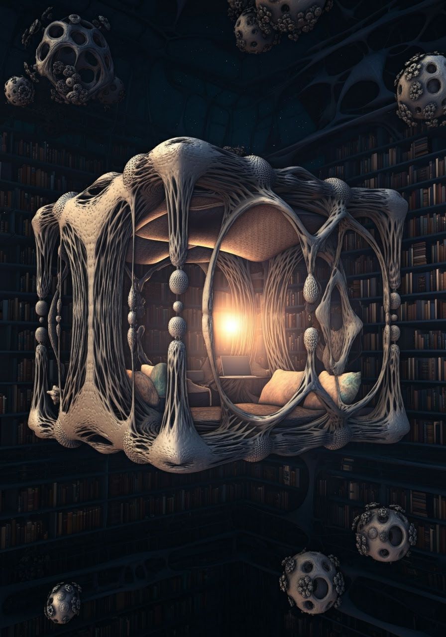 Cosy Floating Cubby in an Eternal Library Under Profoundly L...