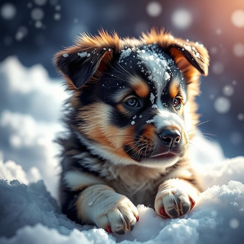 Hyperrealistic Puppy Covered in Snow Splash Art