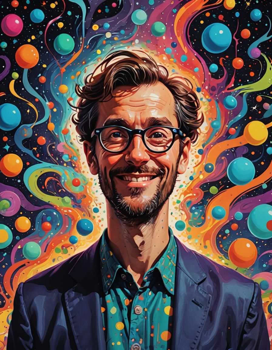 Insane Caricature with Otherworldly Colors and Nefarious Smi...