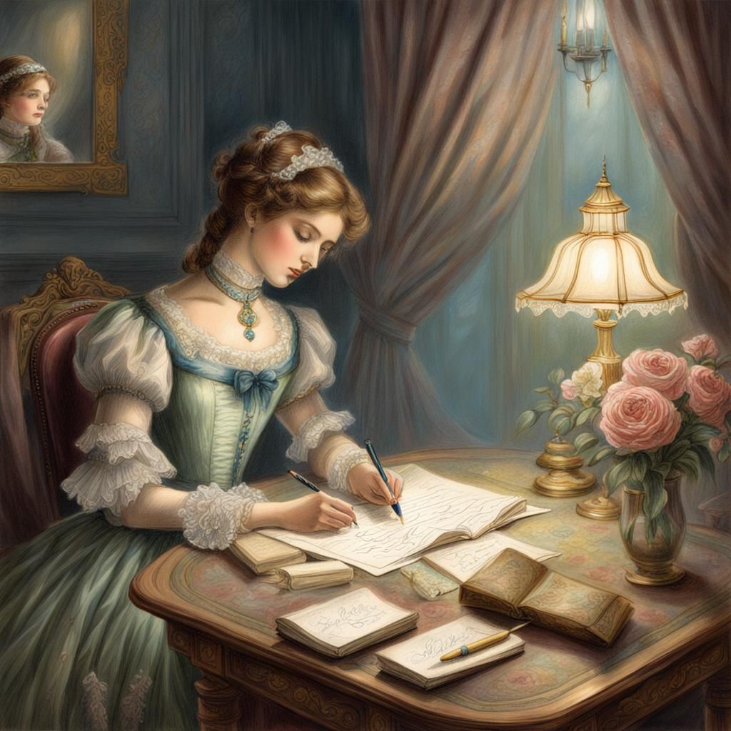 Ethereal Victorian Lady Writing Letter