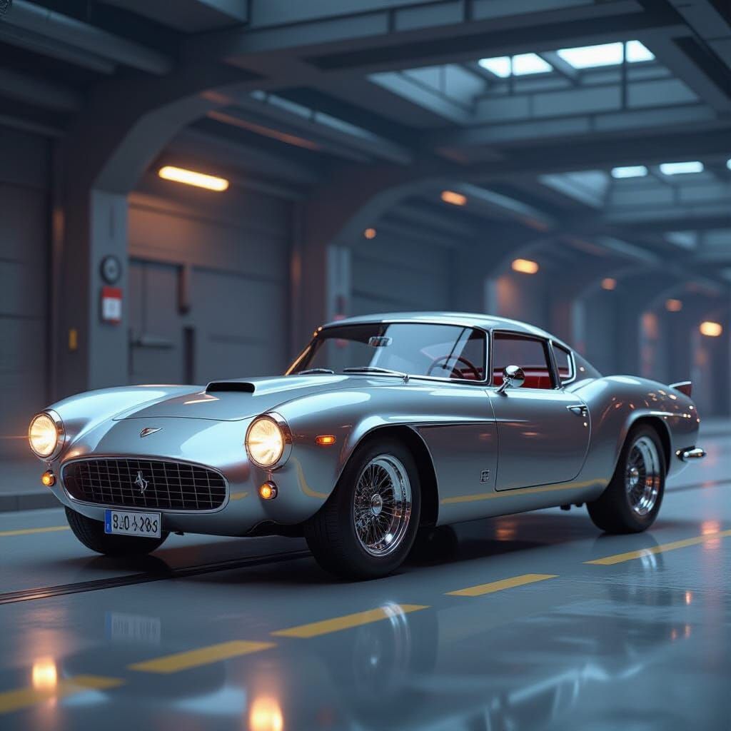 Chrome Classic Car with Brown Leather Details