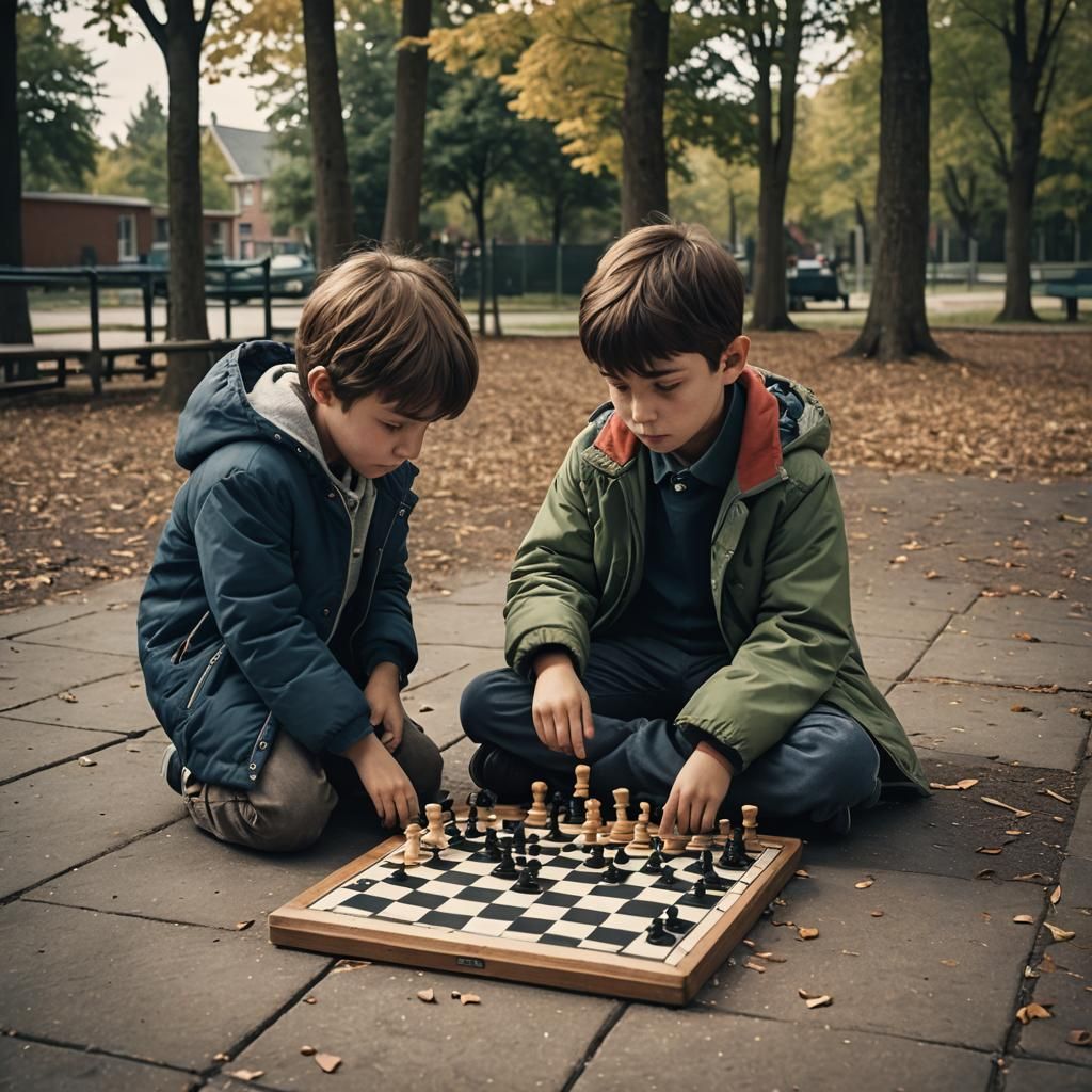 Children Playing Chess: A Cinematic Playground Scene