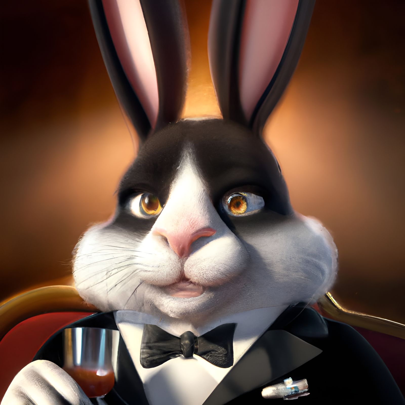 Dapper Bunny Sipping Scotch: 3D Rendered Elegance