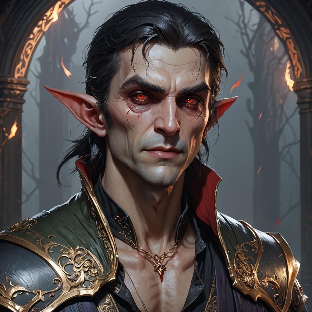 Vampire Elf Portrait in Hyperdetailed Fantasy Art