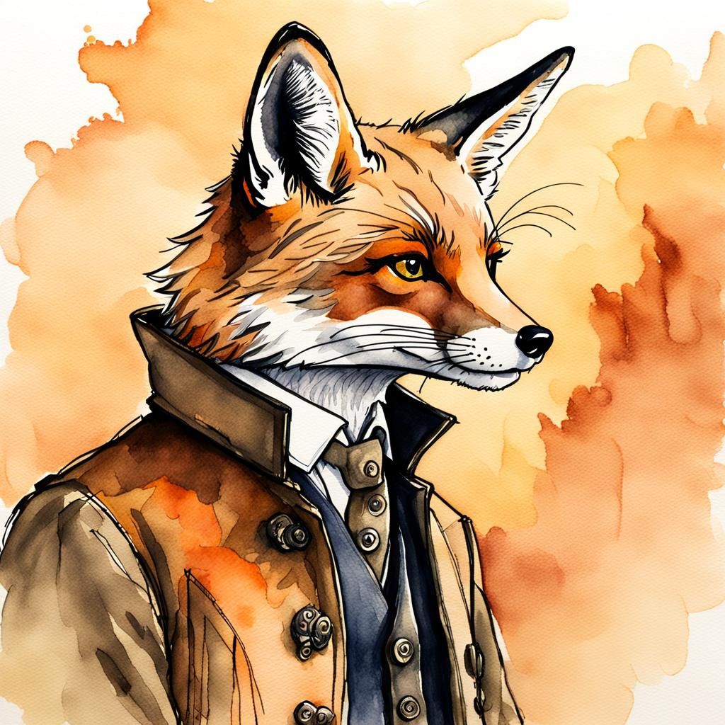 Fox Crafts Zipper: Watercolor Sketch Illustration