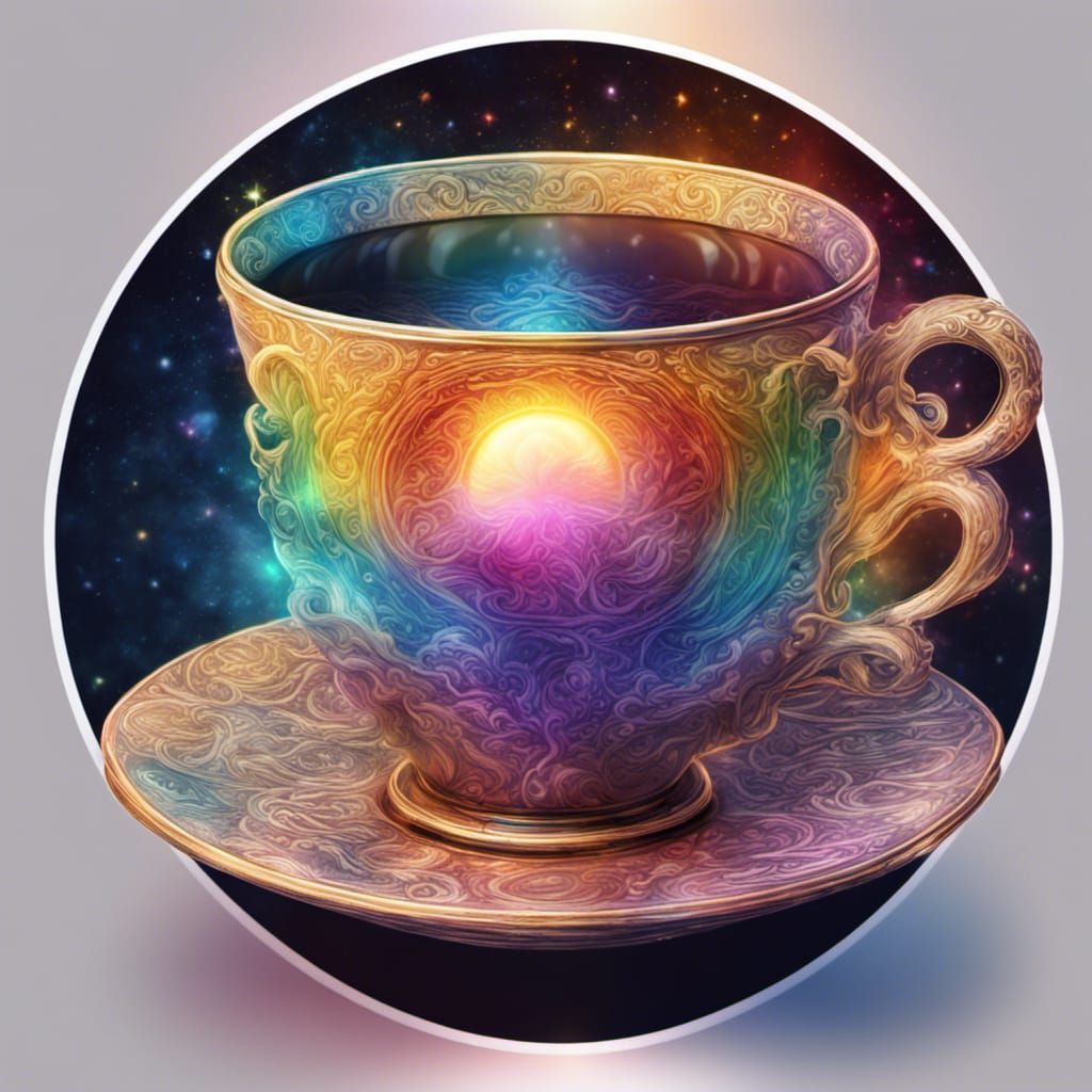 Rainbow Glowing Teacup Astral Cosmic Illustration