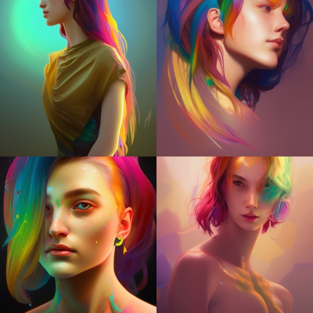 Rainbow Girl Portrait in Artstation Style