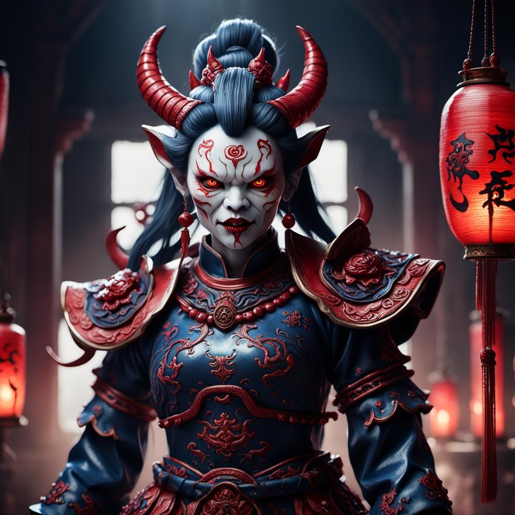 Demonic Oni Doll: Detailed Matte Painting