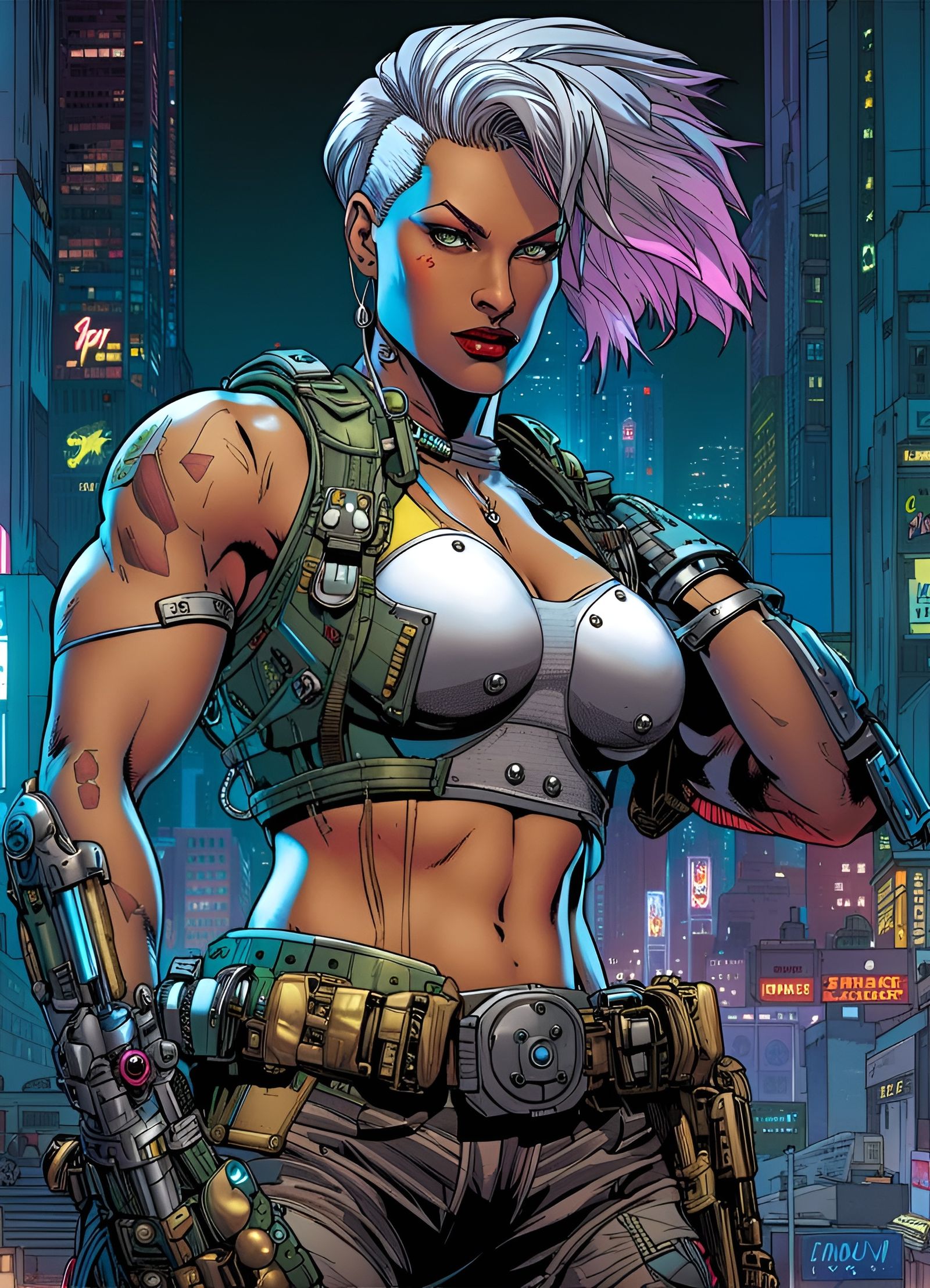 Cyberpunk Cyborg Warrior in Comic Art Style