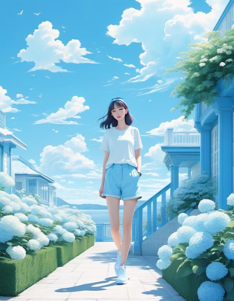 Animated Girl in Summer Scenery Poster