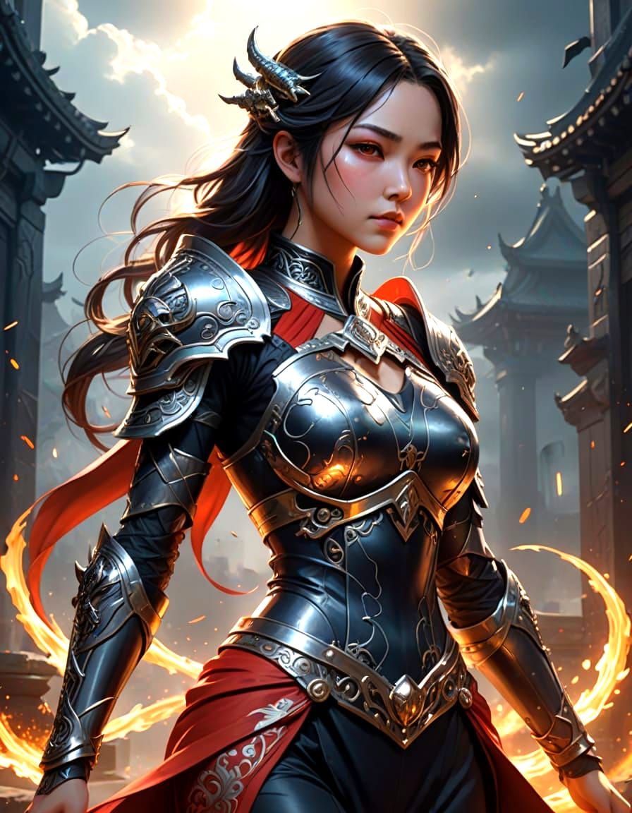 Cyberpunk Warrior Goddess in Mystic Realms