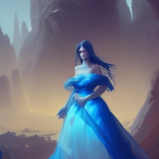 Girl in Blue Gown: Dark Fantasy Art