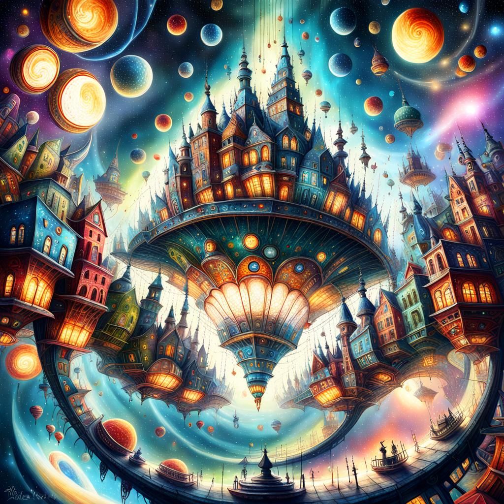 Upside Down City Dreamscape in Visionary Art Style