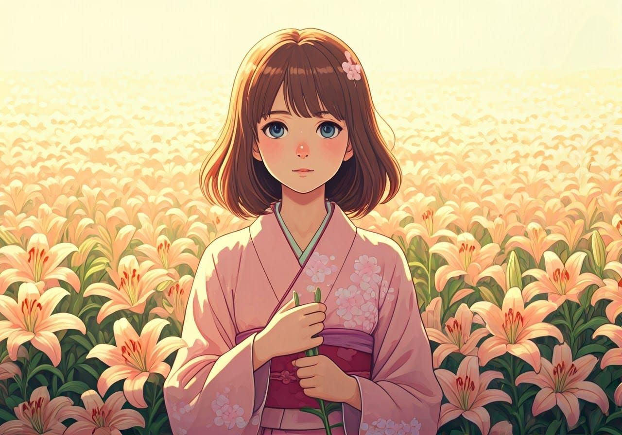 Girl in Lily Field, Studio Ghibli Anime