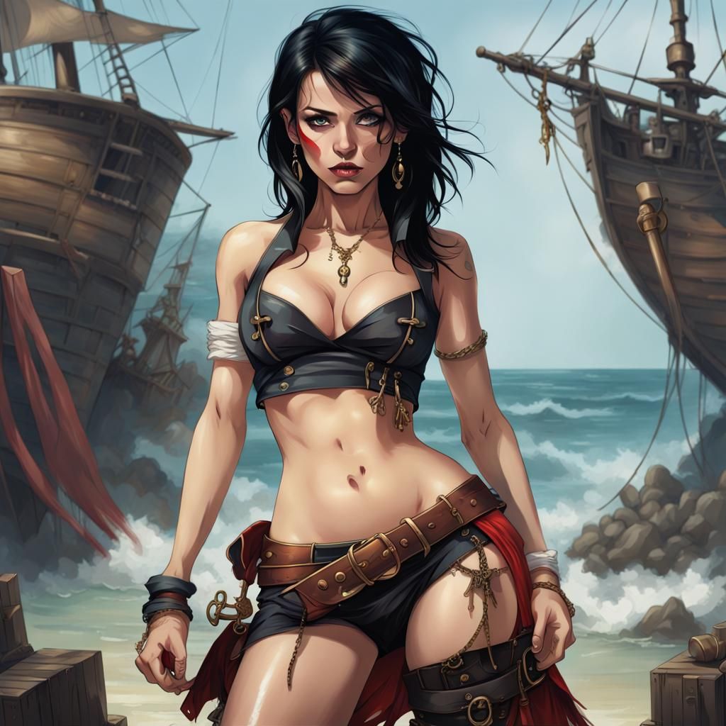 Female Pirate in Abstract Art Style