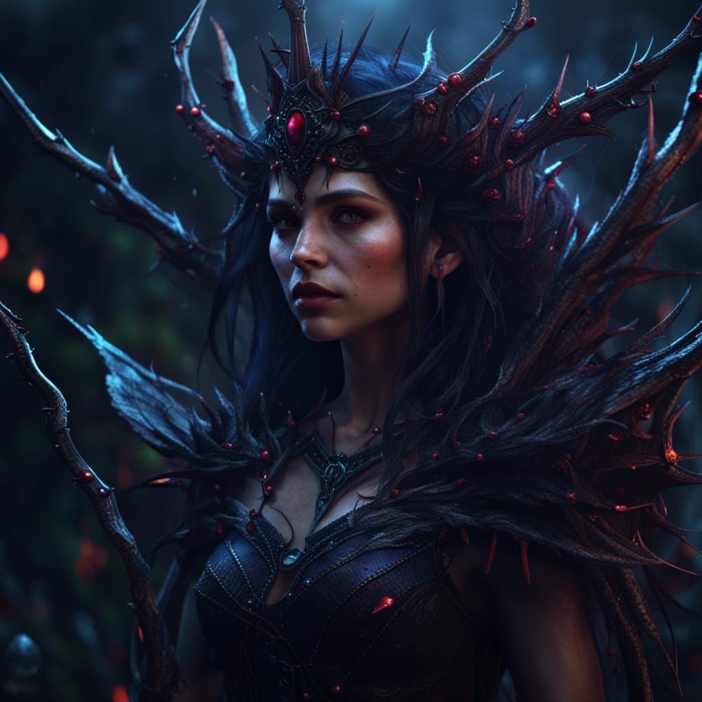 Dark Fairy Witch with Thorns: Detailed Matte Painting