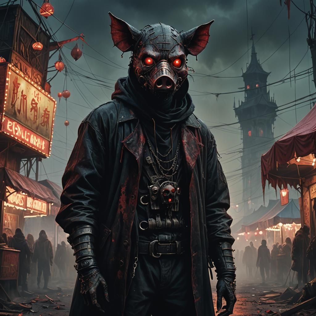 Eerie Carnival: Masked Killer in Dark Fantasy Style