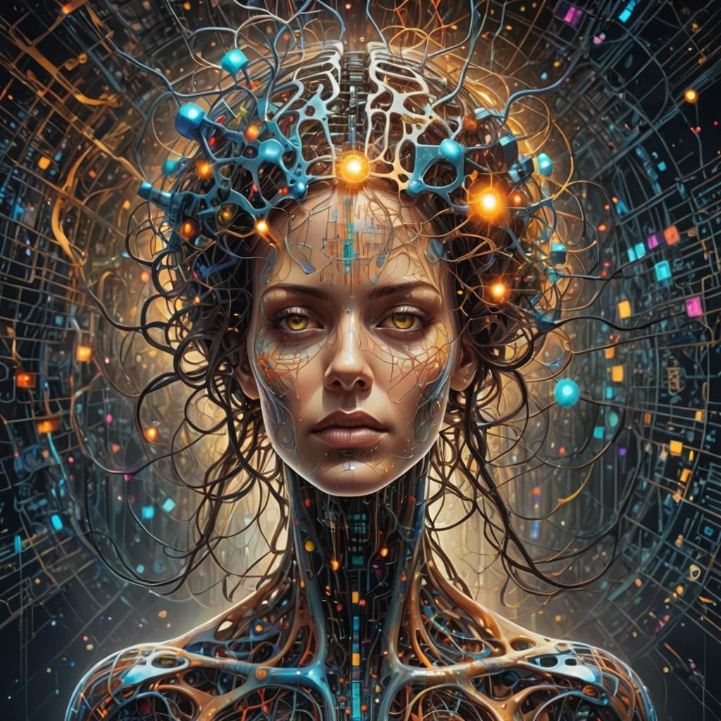 Psychedelic Quantum Art: Matrix Woman in Neural Web