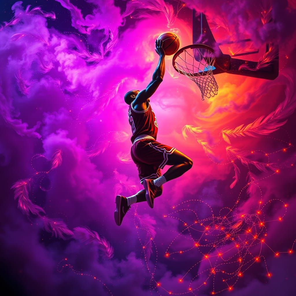 Michael Jordan Dunking with Glowing Energy