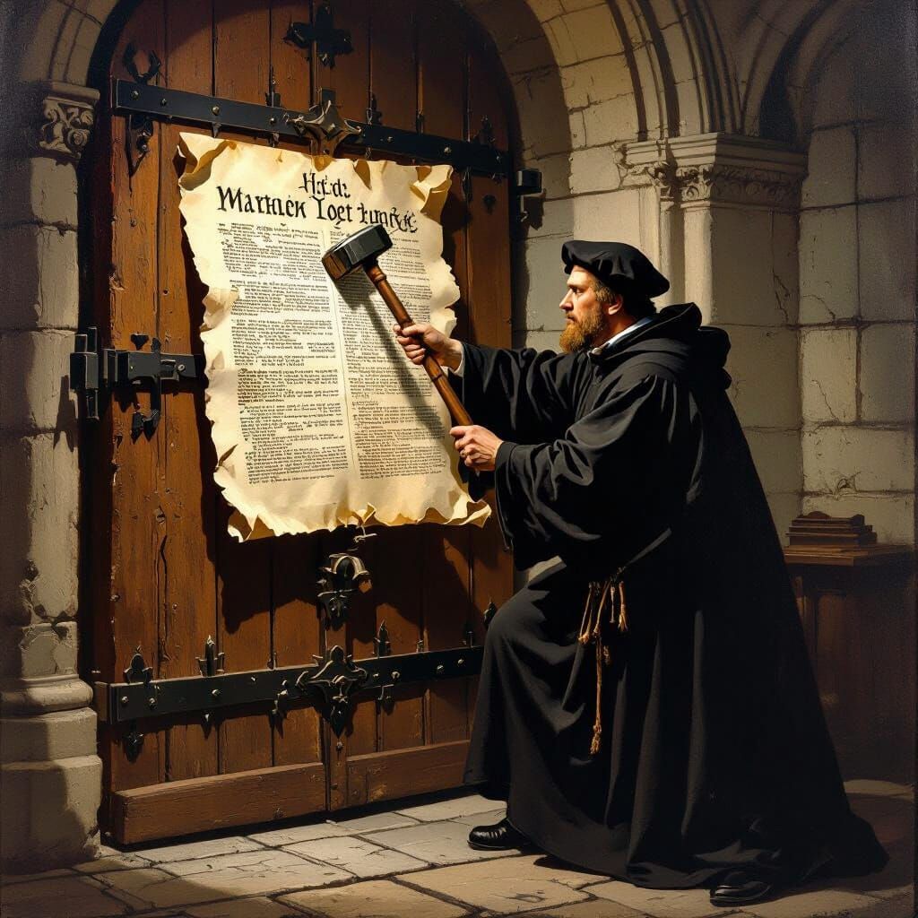 Martin Luther's Dramatic Act on Church Door - Oil Painting